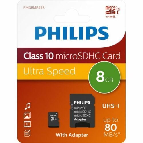 MICRO SD 8GB CLASE 10 C/ADAP PHILIPS (FM08MP45B)